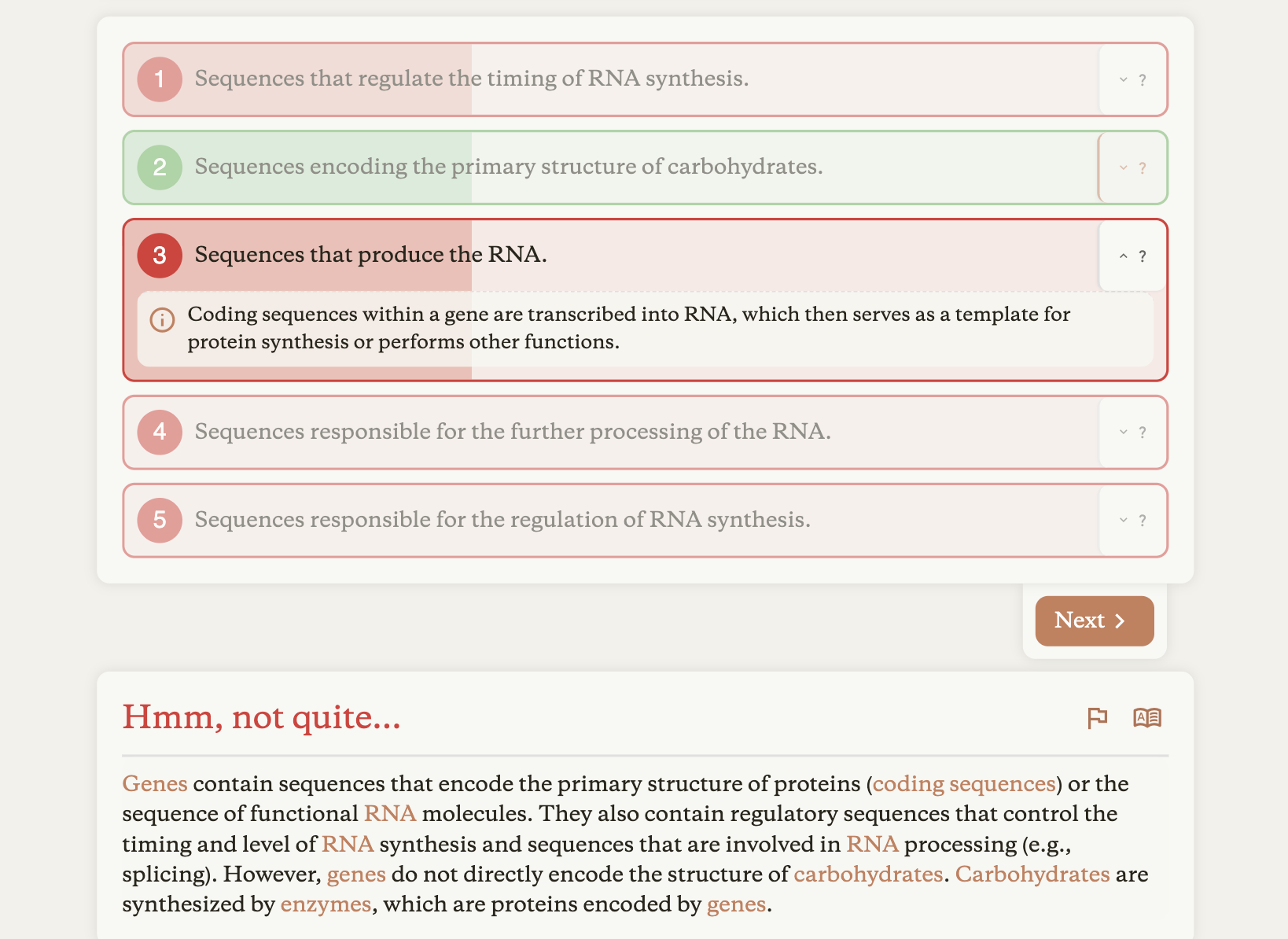 Question explanation interface